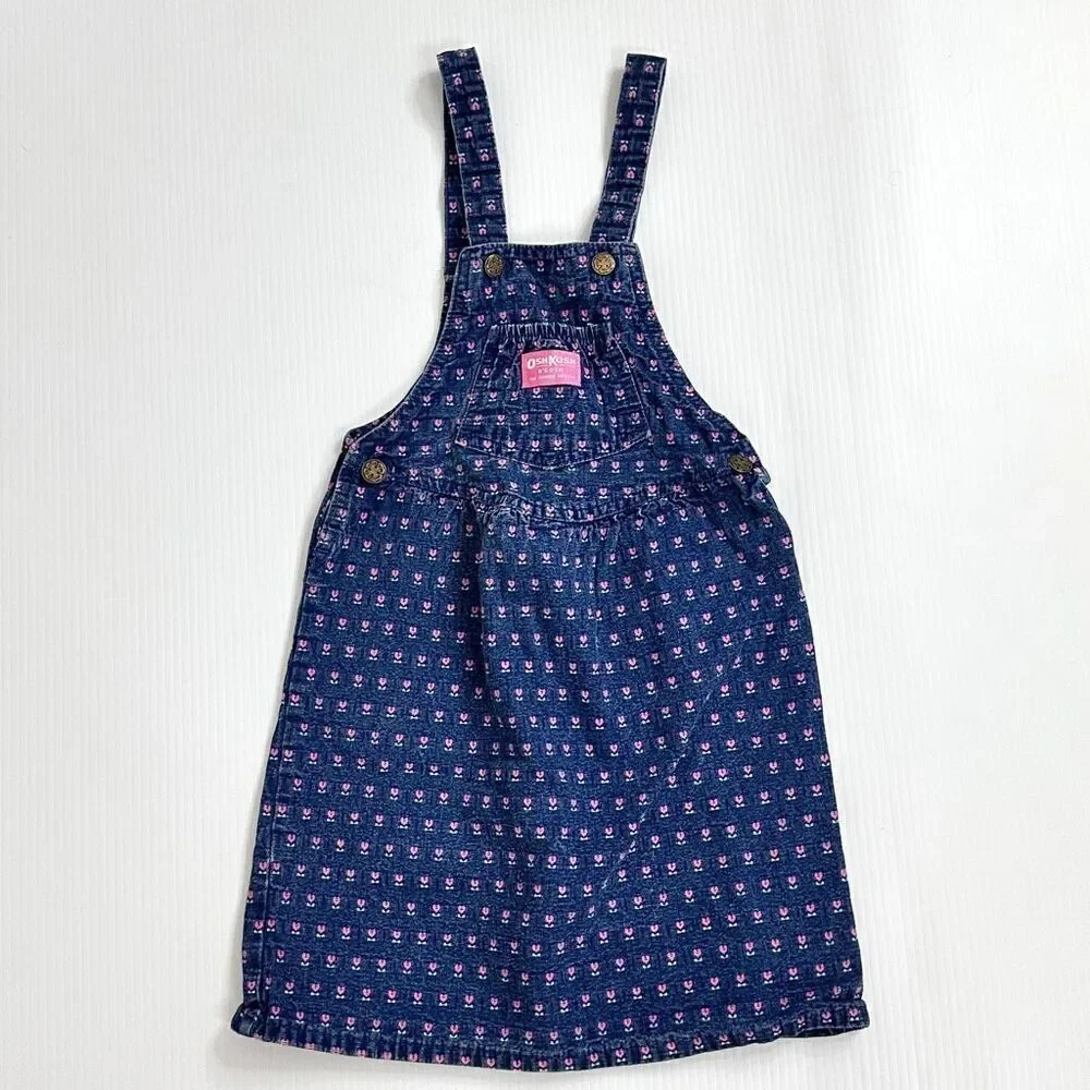 Vintage OshKosh B’gosh Denim Skirtall 6X Girls USA Made Floral Cute Americana